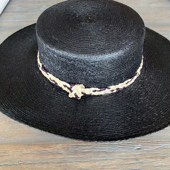 New Anthropologie ASN Astoria Black Straw Hat - Picture 3 of 8